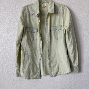 Mens Levi Vintage Green Distressed Pearl Button Up Size Small